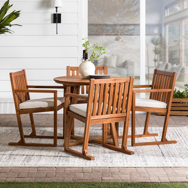 Saracina Home 5pc Modern Slatted Acacia Outdoor Dining Set With Round Table