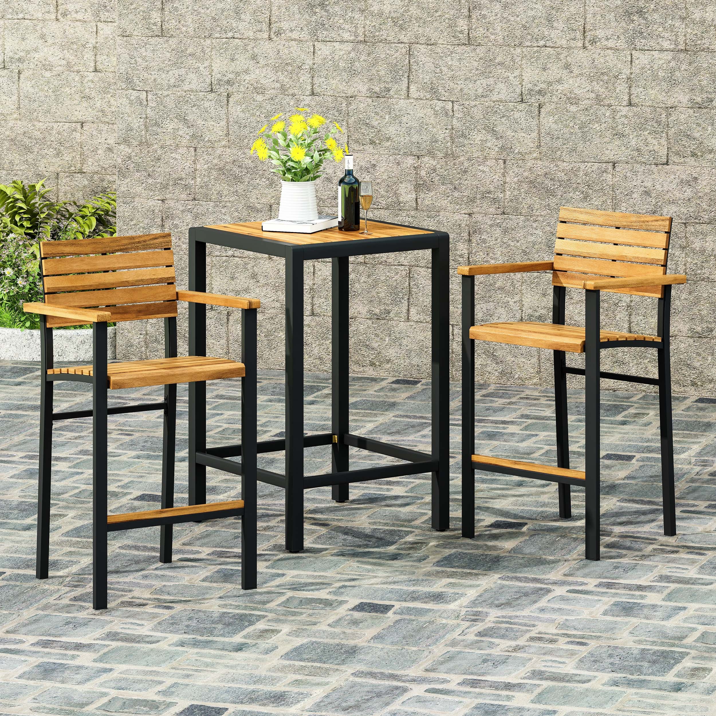 Darryn Modern Industrial Acacia Wood Barstool (Set of 2)