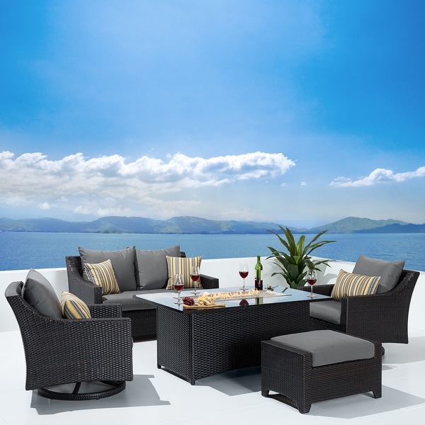 Deco 5 Piece Sunbrella Outdoor Patio Love and Motion Club Fire Set