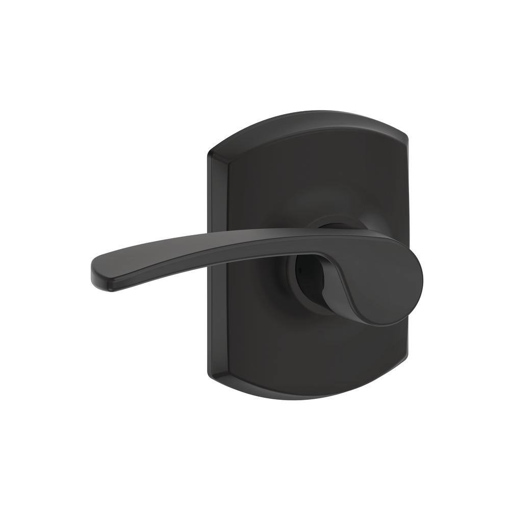 Schlage Merano Matte Black Passage HallCloset Door Handle with Greenwich Trim F10 G MER 622 GRW