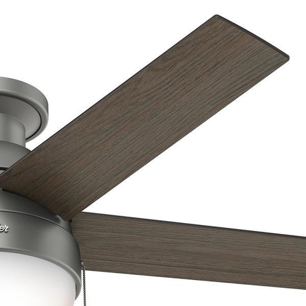 Hunter 59270 Anslee Low Profile Matte Silver Ceiling Fan With Light， 46