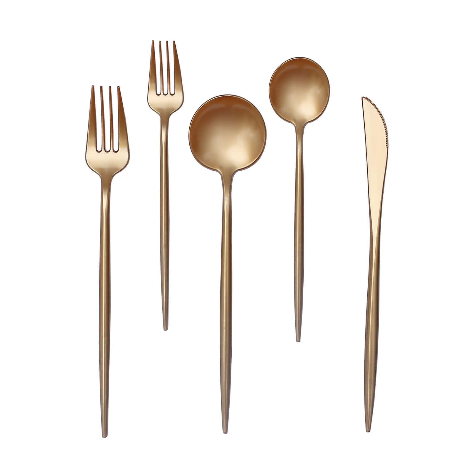 50 Pack Gold Heavy Duty Plastic Utensil Set, Premium Disposable Sleek Cutlery Flatware