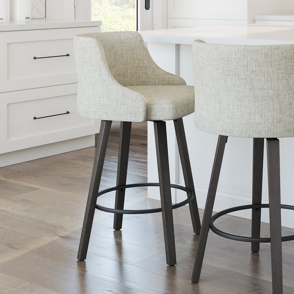 Ramon 26 In. Swivel Counter Stool - Beige and Brown Woven Polyester / Brown Wood