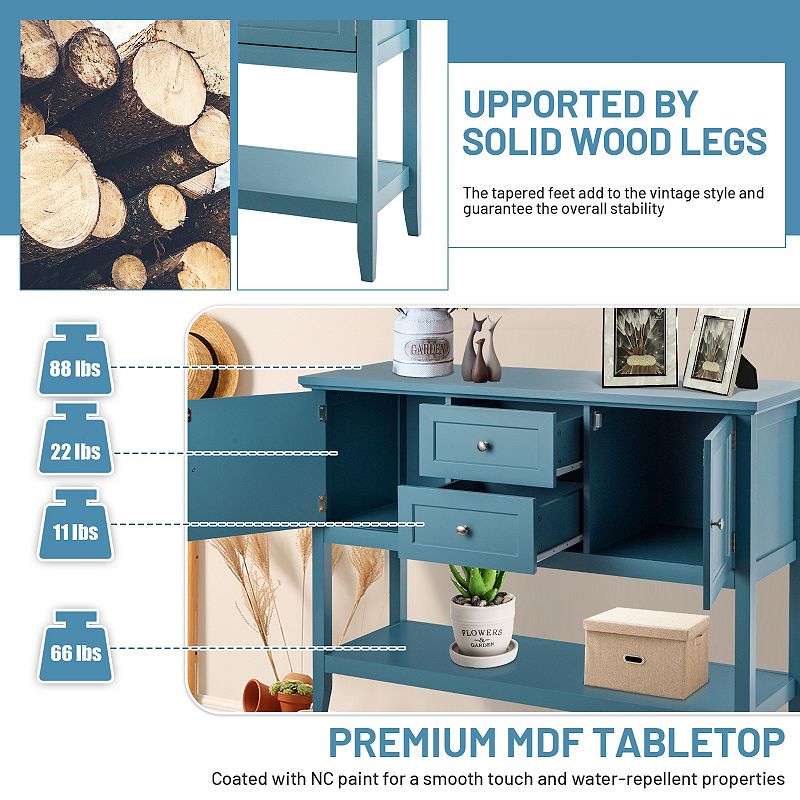 Wooden Sideboard Buffet Console Table with Drawers and Storage