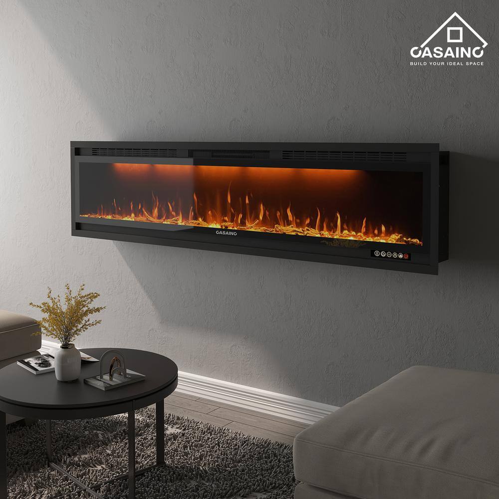 CASAINC 76 in. Wall-Mounted and Recessed Electric Fireplace in Black VL-WF-BI74