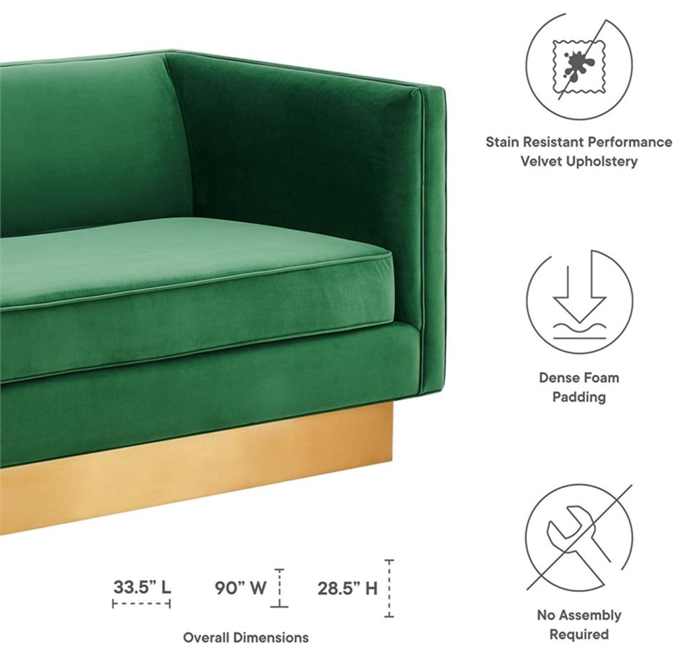 Modway Eminence Modern Performance Velvet Upholstered Sofa in Green/Gold   Contemporary   Sofas   by Homesquare  Houzz