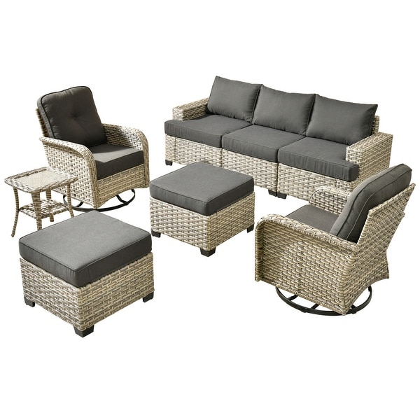 XIZZI 8piece Outdoor Grey Wicker Furniture Conversation Set