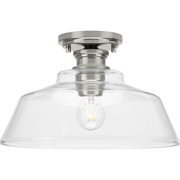 Progress Lighting Singleton 1 light Medium Semi flush Mount Ceiling Light Brushed Nickel Clear Glass Shade