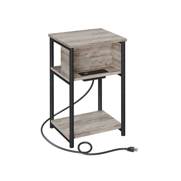 Side Table with Charging Station， 3-Tier End Table with USB Ports and Outlets， Nightstand for Living Room， Bedroom