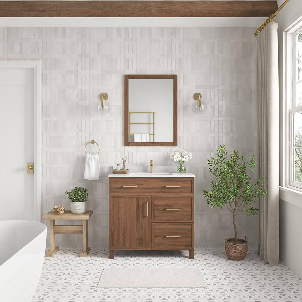 Home Decorators Collection Bilston 36 in. W x 19 in. D x 34.50 in. H Bath Vanity in Spiced Walnut with White Engineered Stone Top Bilston 36SW