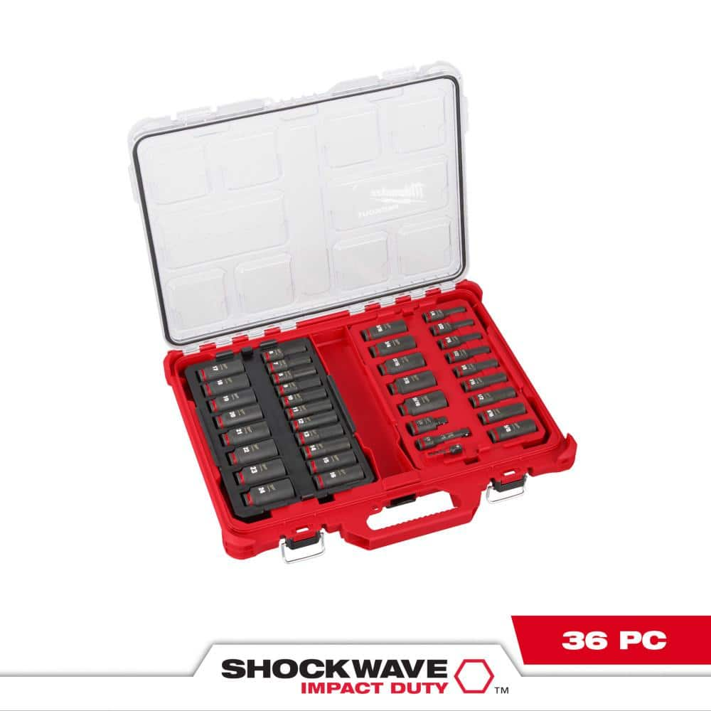 Milwaukee SHOCKWAVE Impact-Duty 3/8 in. Drive Metric and SAE Deep Well Impact PACKOUT Socket Set (36-Piece) 49-66-6805