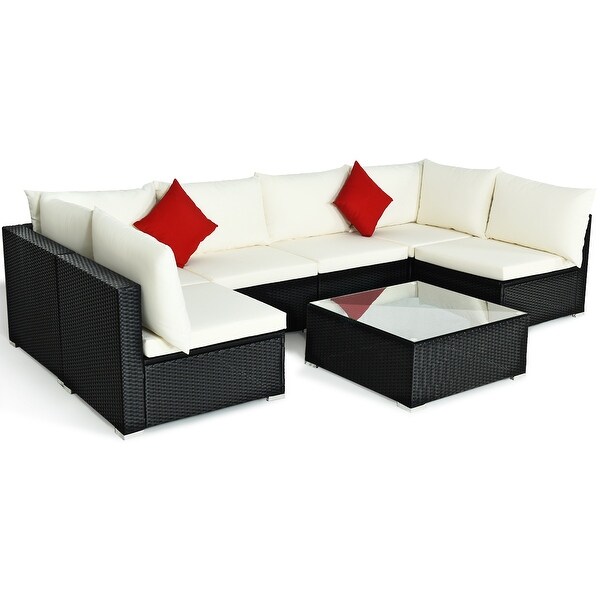 Costway 7PCS Patio Rattan Sofa Set Sectional Conversation Furniture