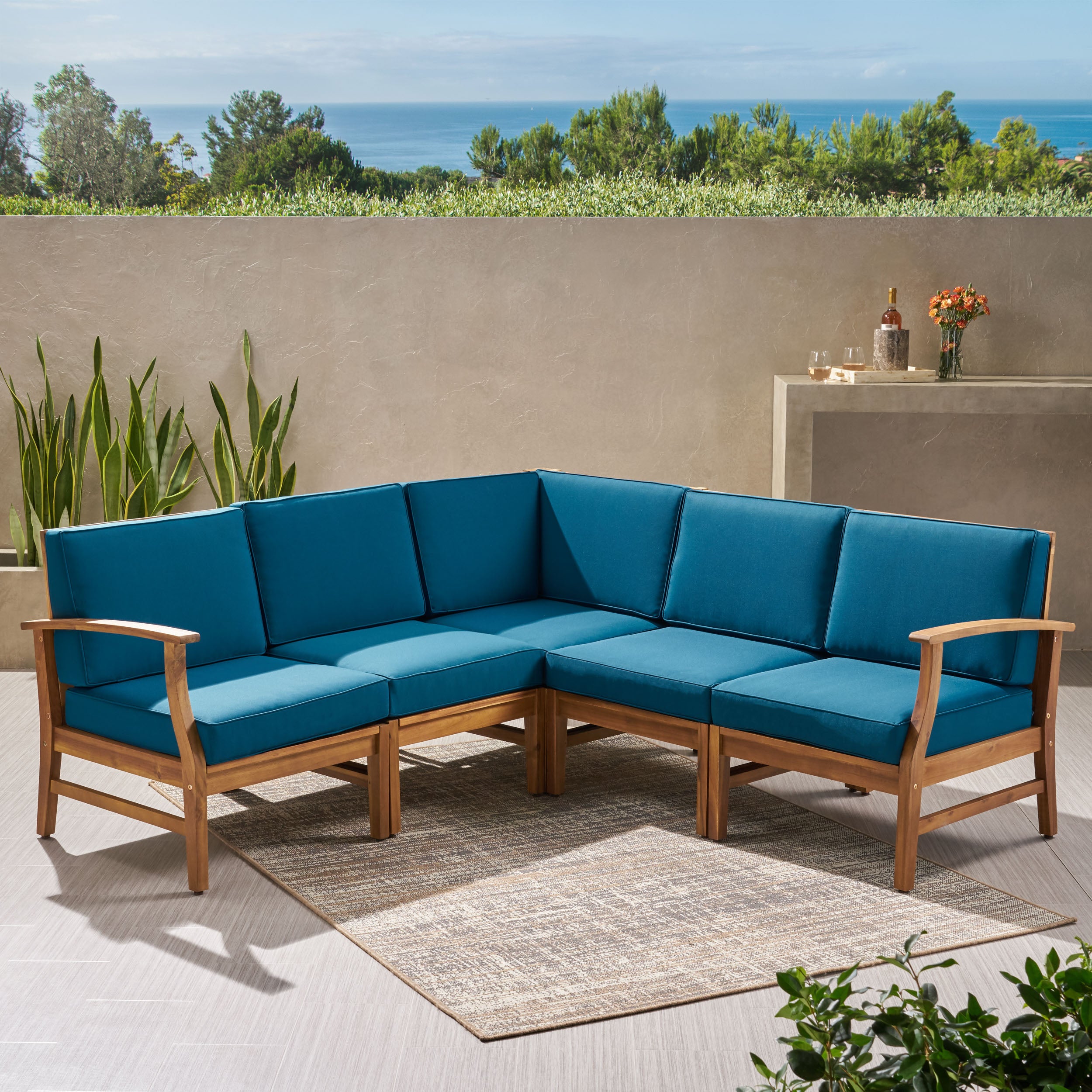 Capri Outdoor 5 Piece Chat Set with Water Resistant Cushions