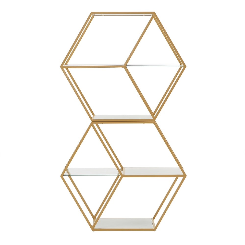 Rae Hexagon Wood and Glass 4 Shelf Modular Bookcase by iNSPIRE Q Bold   Bookshelf