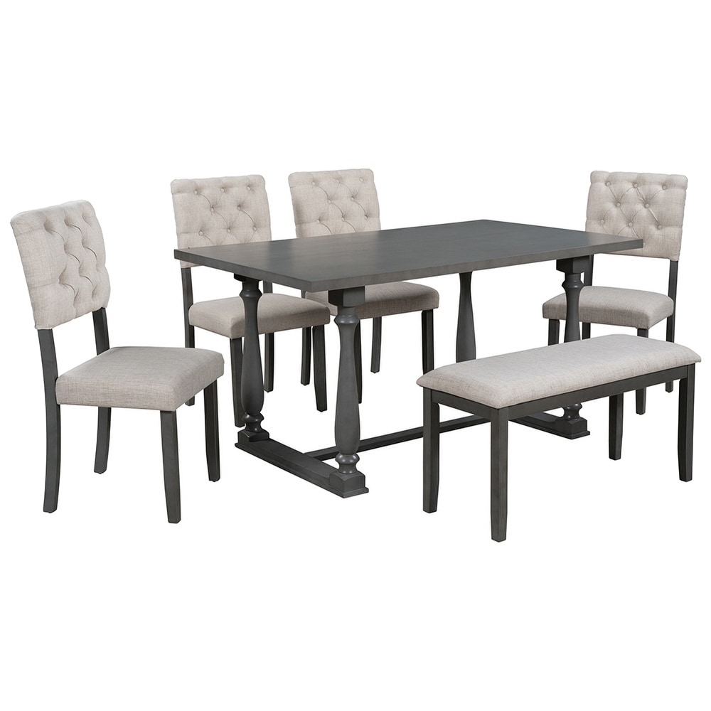 6 Piece Dining Table and Chair Set with Foam Covered Seat Backs