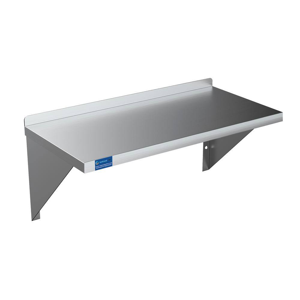 AMGOOD 14 in. W x 36 in. D Stainless Steel Wall Shelf Square Edge. Kitchen Restaurant Garage Laundry Decorative Wall Shelf AMG WS-SQ-1436