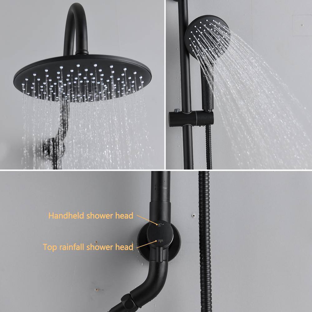 PROOX 3-Spray Round High Pressure Wall Bar Shower Kit with Hand Shower in Matte Black PRAE116MB