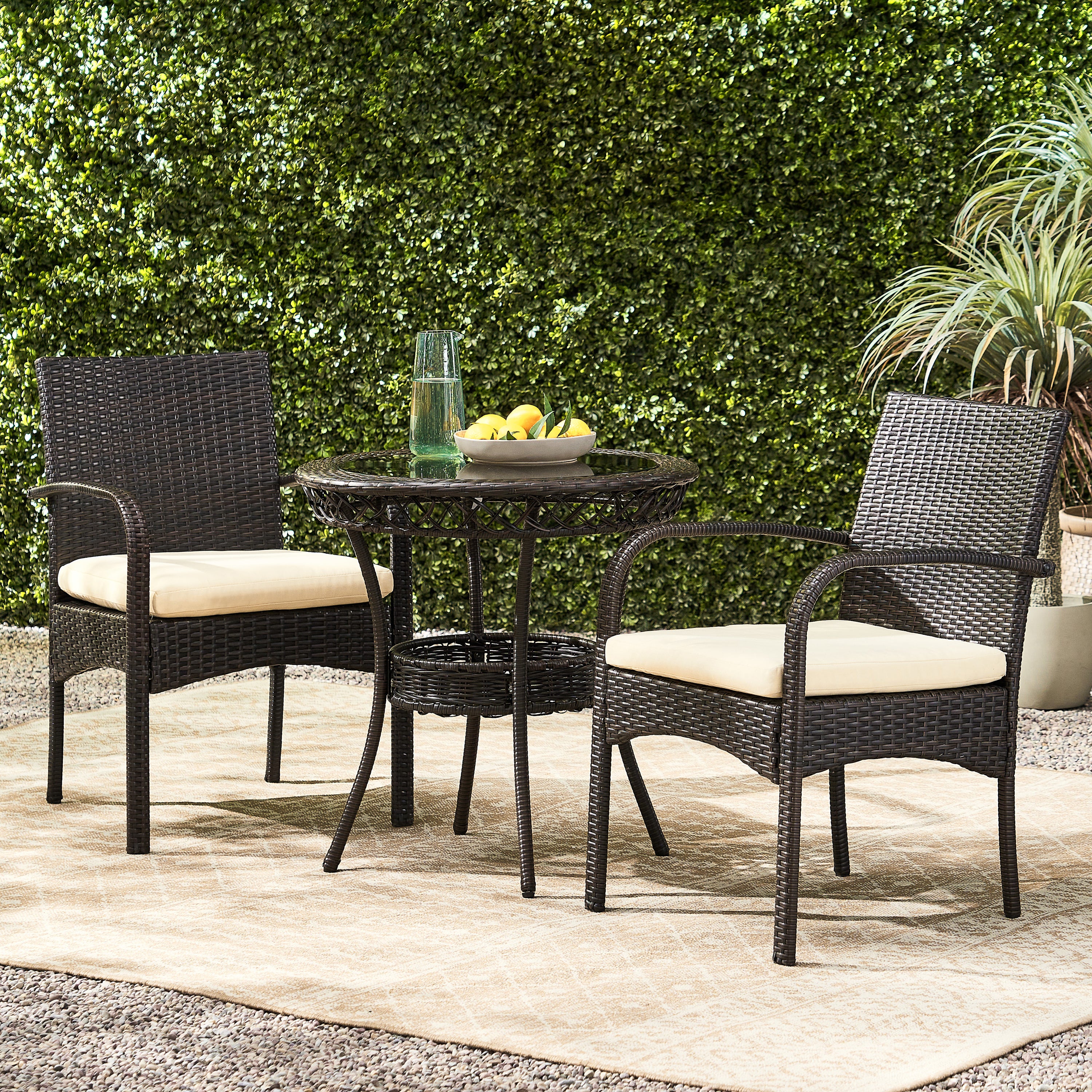 Meeker Outdoor 3-piece Wicker Bistro Set with Cushions