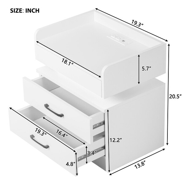 Nightstand with 2 Drawers and Remote Control LED Light - - 36528925