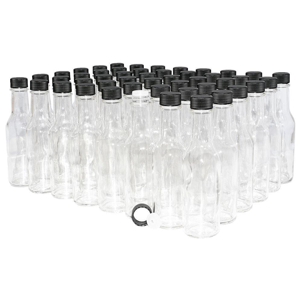 5 oz. Clear Glass Hot Sauce Bottle with Black Foam-Lined Cap and Orifice Reducer (24/414) (V1)-24 (V1)