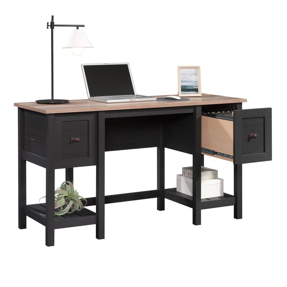 SAUDER Cottage Road 53.937 in. Raven Oak Computer Desk with File Storage 431265