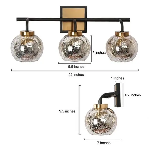 Modern Black Gold 2/3/4-Light Bathroom Mercury Glass Vanity Lights Wall Sconces