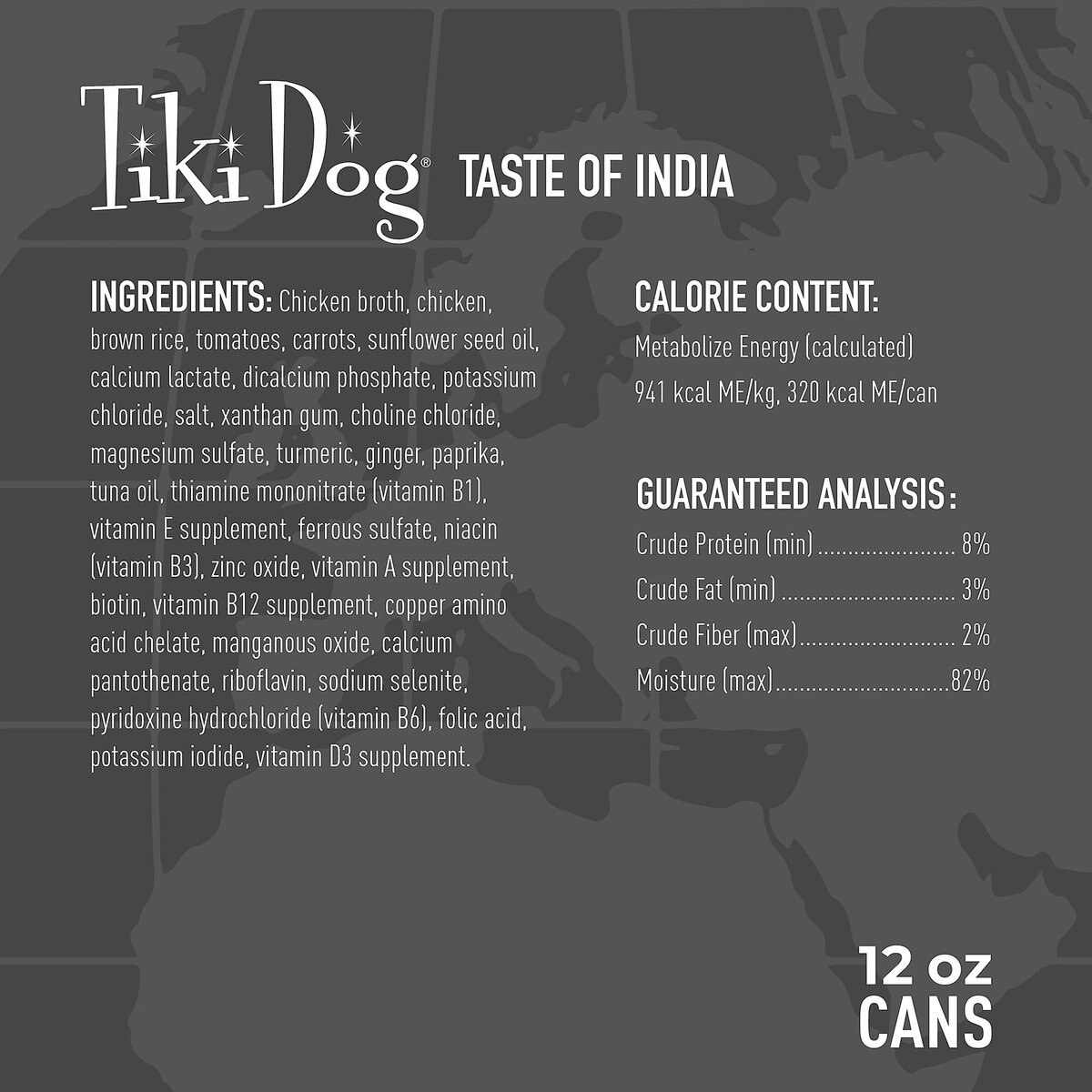 Tiki Dog Taste of India! Grain-Free Chicken Masala Chunks in Gravy Canned Dog Food， 12-oz， case of 8