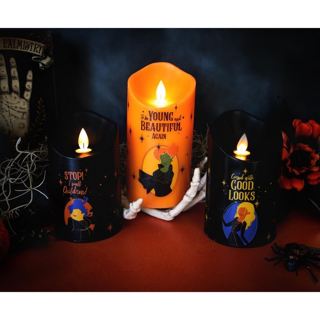 Ukonic Disney Hocus Pocus Led Flickering Flameless Candles With Timers Set Of 3