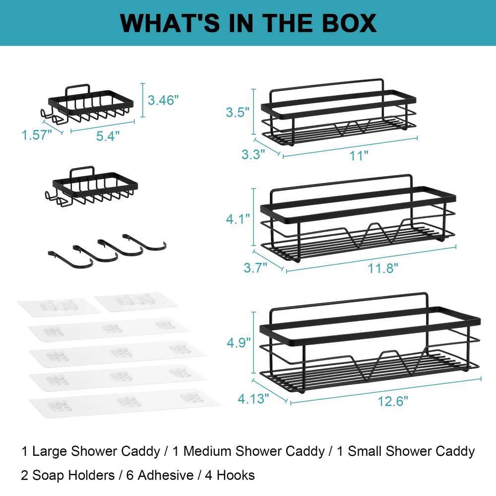 Dyiom Shower Caddy Shelf Organizer 5 Pack No Drilling Adhesive Wall Mounted Bathroom Organizer Basket Black 834511757