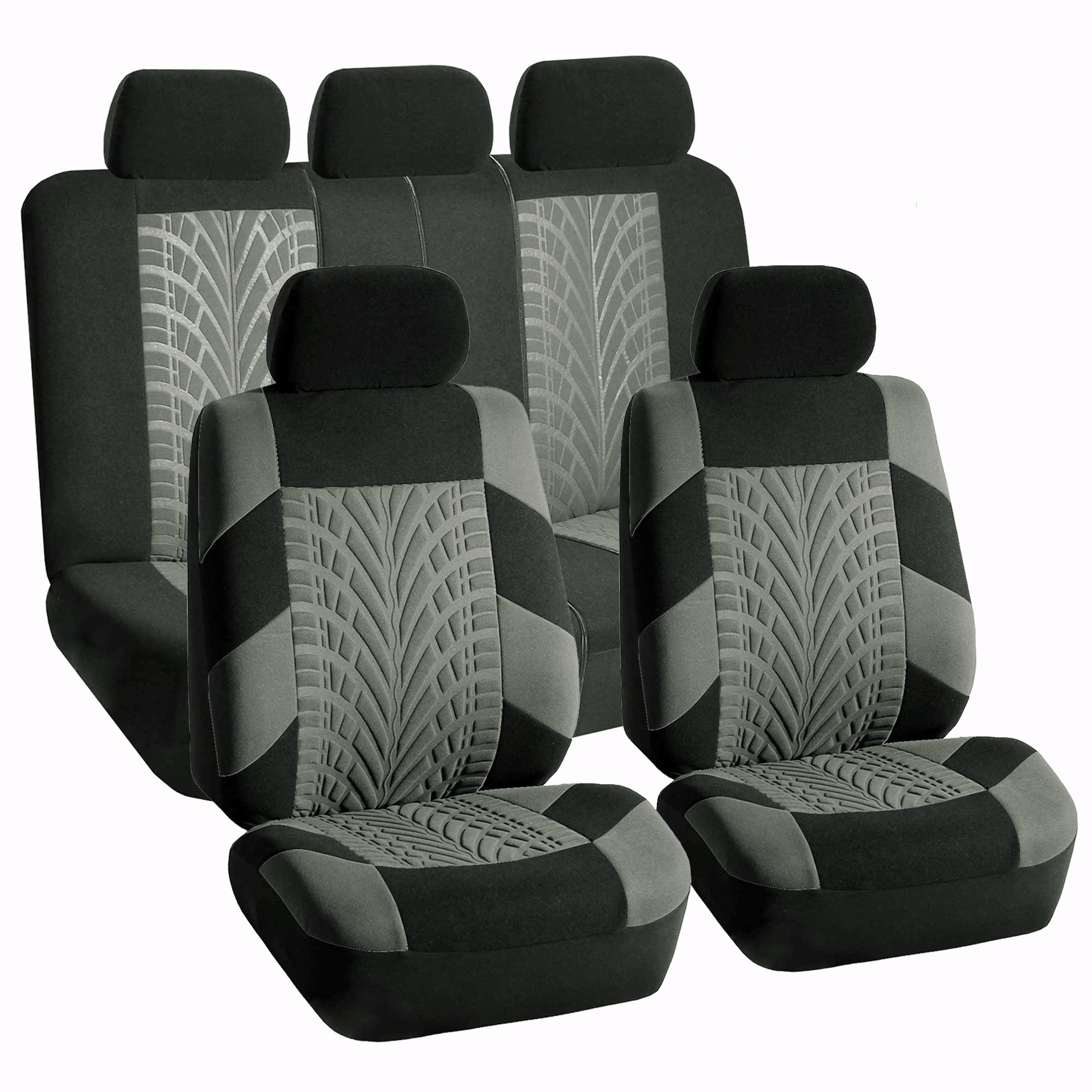 FH Group FH Travel Master Car Seat Covers for Auto Complete Seat Covers Set with Black Leather Trim Carpet Floor Mats Gray