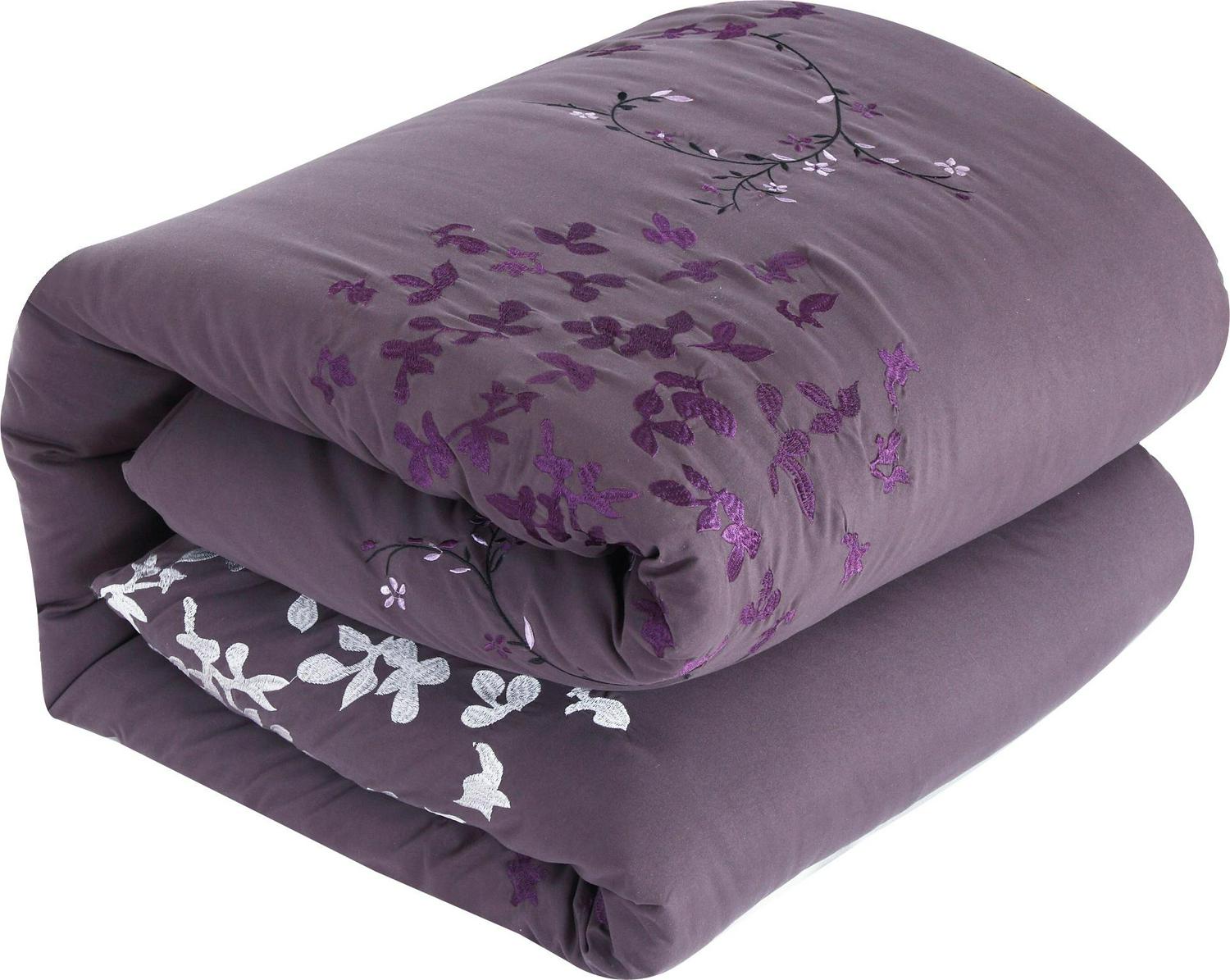 Chic Home Chelsia 8-Piece Floral Embroidered Comforter Set， Queen， Purple