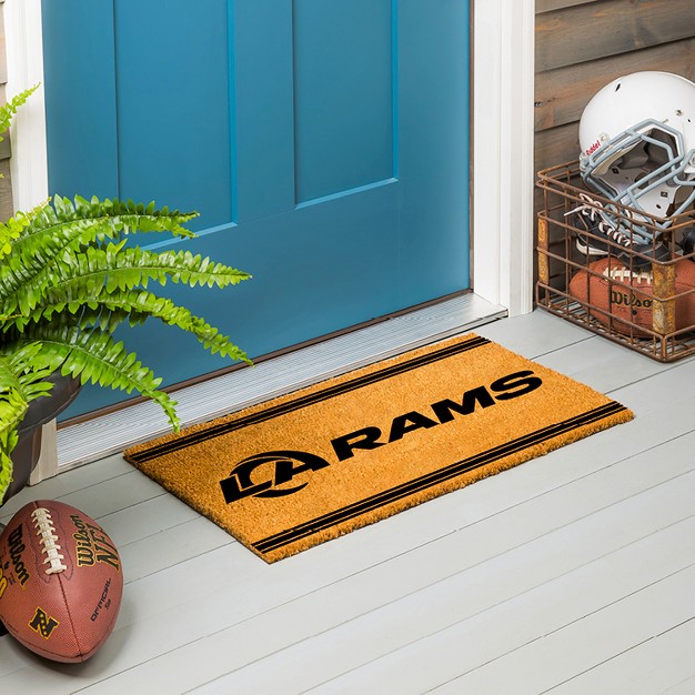 Evergreen Los Angeles Rams Logo Turf Mat Brown 28 X 16 Inches Indoor Outdoor Doormat