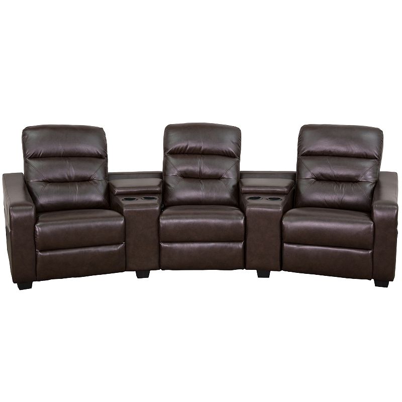 Emma and Oliver Black LeatherSoft 3-Seat Reclining Theater Unit-Cup Holders