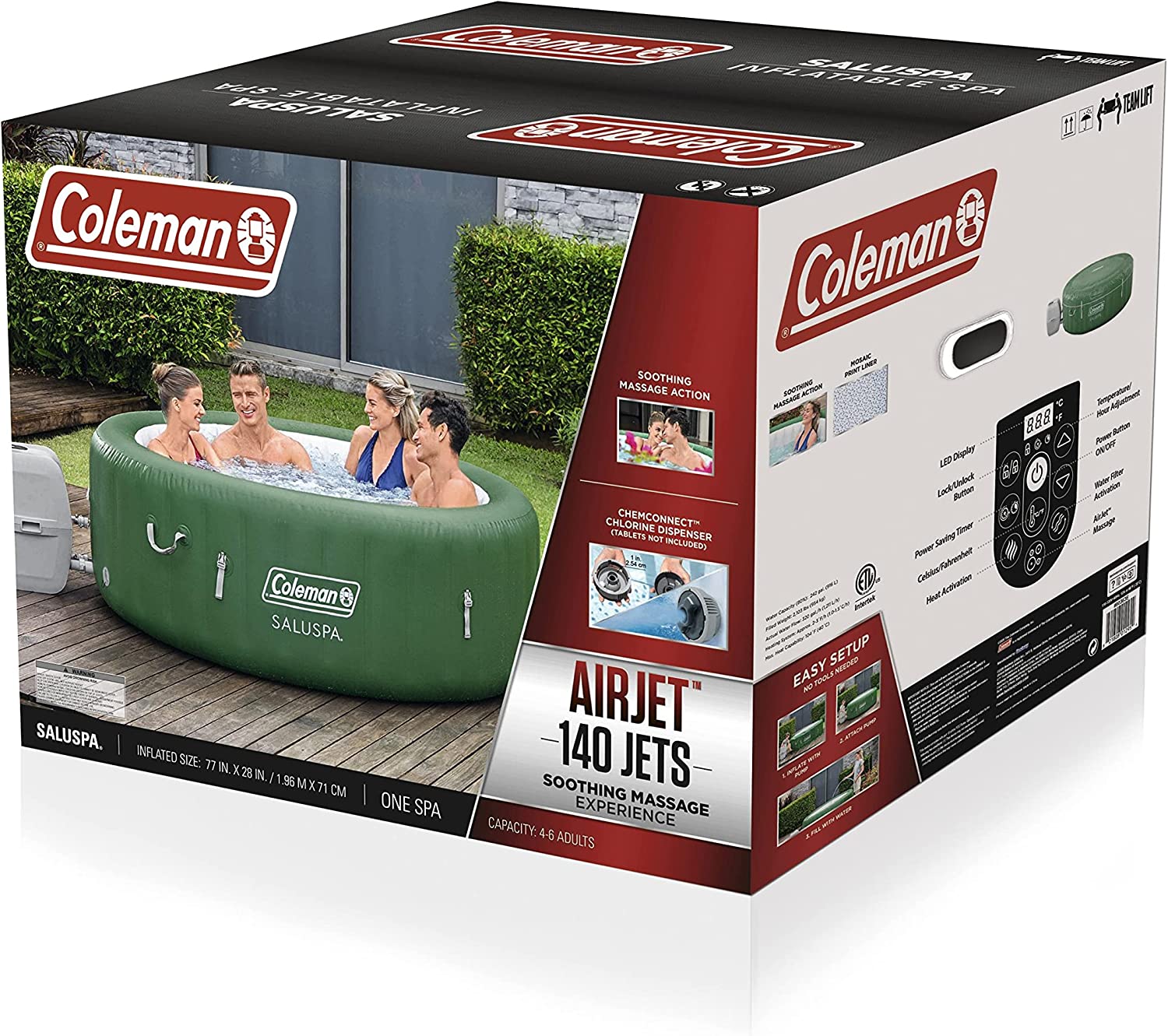 Coleman SaluSpa Tahiti Inflatable Hot Tub Spa, 2-4 Person AirJet Spa