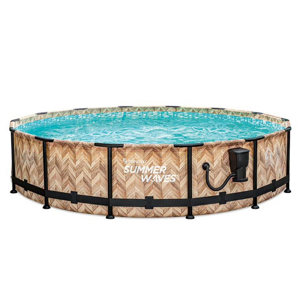 Summer Waves Light Oak Elite 14 ft. x 36 in. Round Frame Above Ground Swimming Pool P4Z01436E