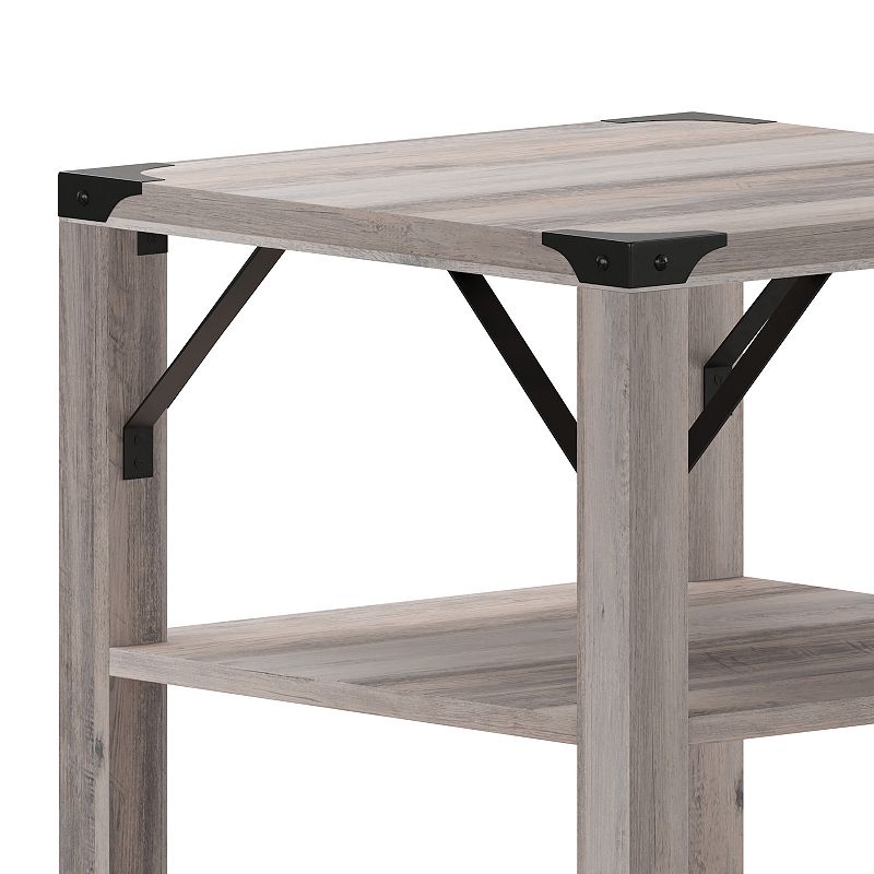 Flash Furniture Wyatt Modern Farmhouse Wooden 3-Tier End Table with Black Metal Accents