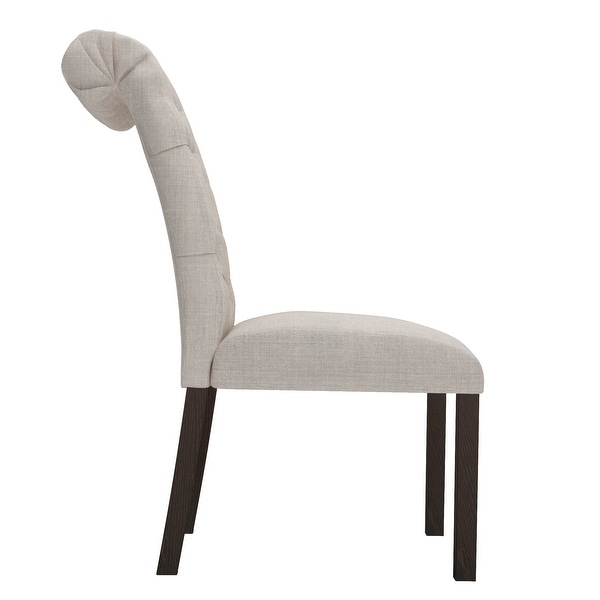 Fabric Upholstered Dining Chairs In a Soft Beige Linen with Tufted Back And Solid Wood Legs， Set of 2 - N/A