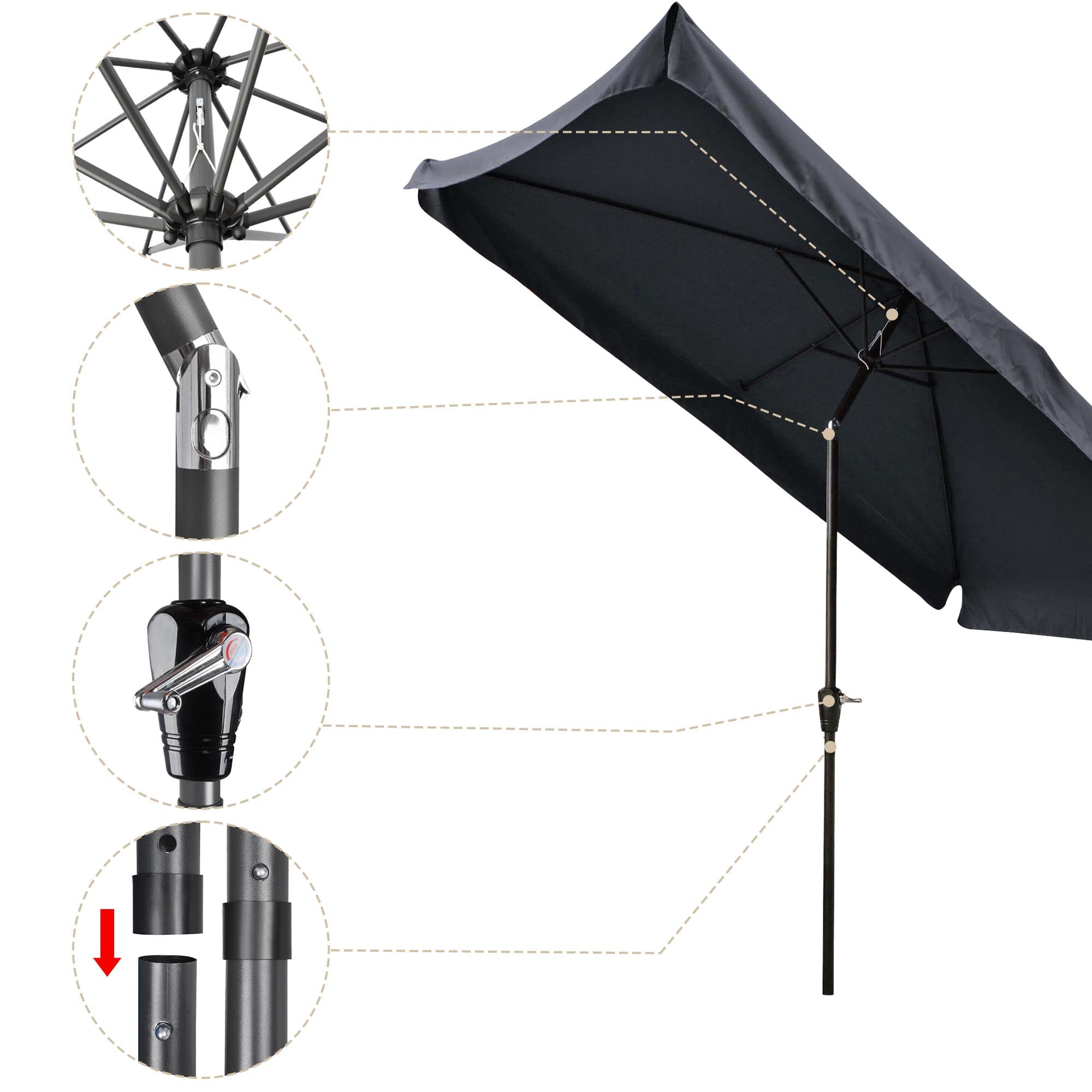 Yescom 99" Black Rectangle Table and Market Patio Umbrella