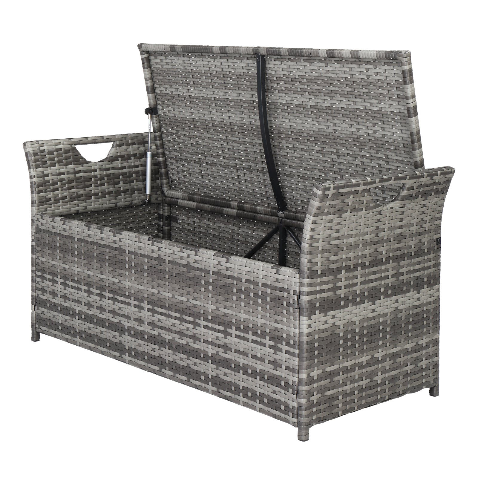 VINGLI 40 Gallon Patio Rattan Deck Box with Cushion, Wicker Outdoor Storage Box, Grey