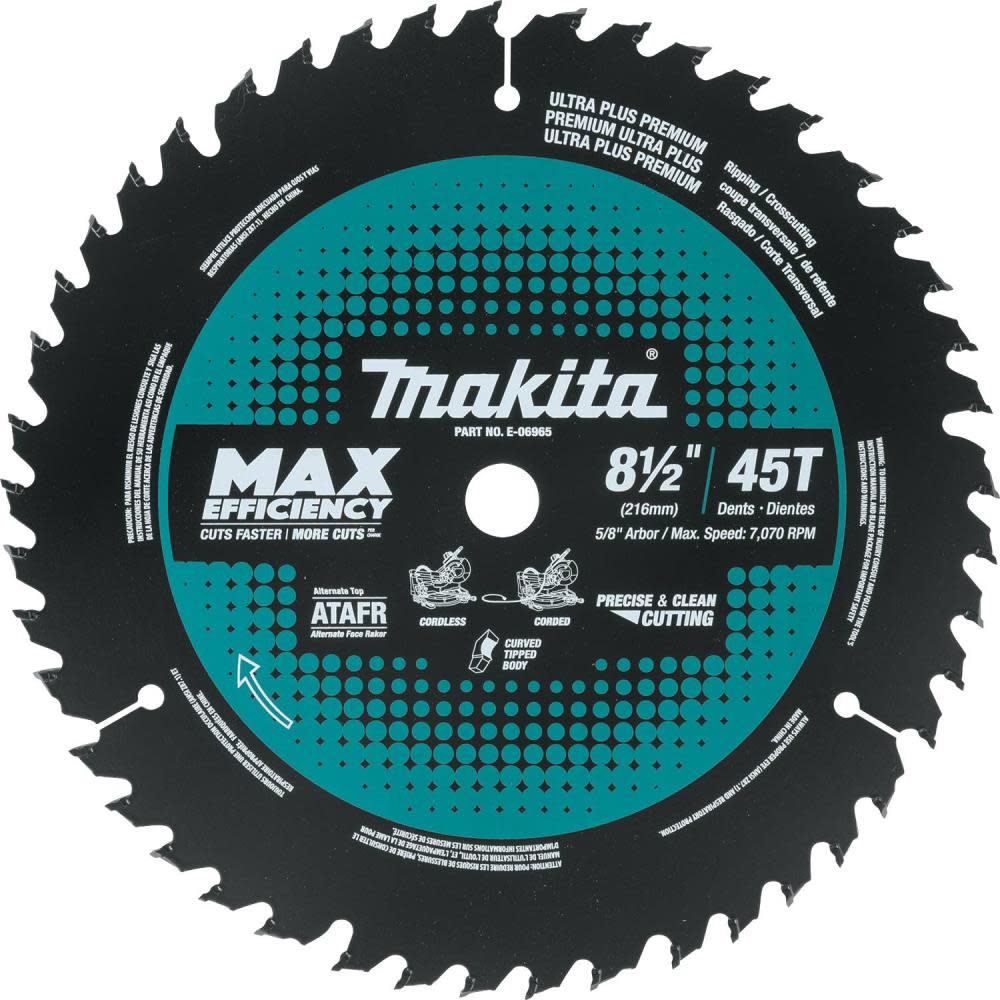 Makita Max Efficiency Miter Saw Blade 8 1/2 45 Tooth Thin Kerf ;