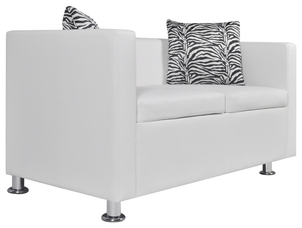 vidaXL Sofa Love Seat Sofa Couch for Living Room Artificial Leather White   Contemporary   Loveseats   by VirVentures  Houzz