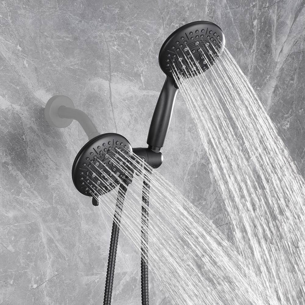 Zalerock 2-in-1 5-Spray Patterns with 1.8 GPM 4.7 in. Wall Mount Dual Shower Heads in Matte Black KSA123