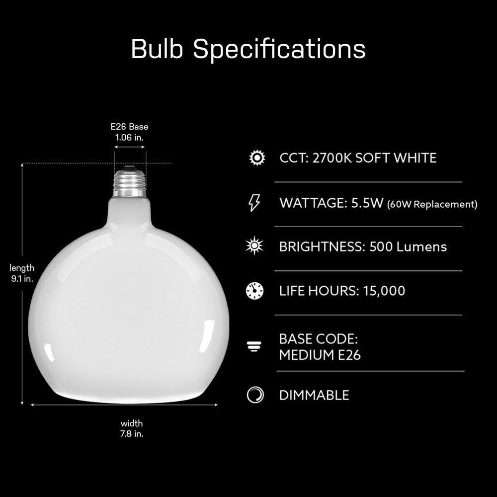 Feit Electric 60-Watt Equivalent Round Dimmable Oversized Frost Glass LED Light Bulb Soft White 2700K RNDF927CAHDRP