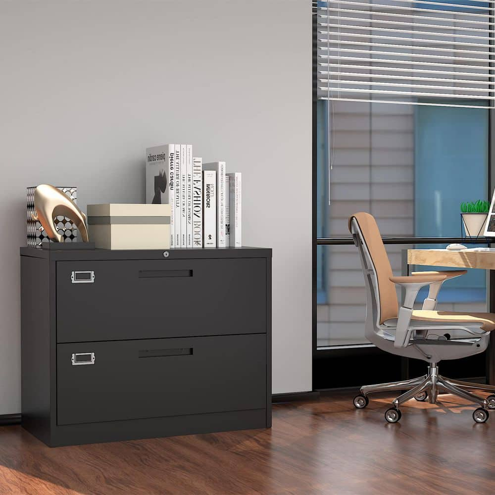 Zeus  Ruta Black File Cabinet 2-Drawer with Lock Locking Metal Lateral Filing Cabinet for Home Office ZeusOffice111BK