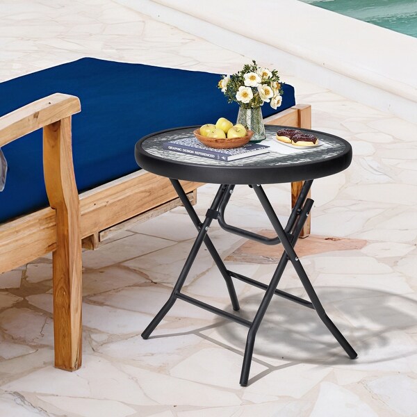 Outdoor Folding Tempered Glass Side Table Patio Bistro Coffee Table