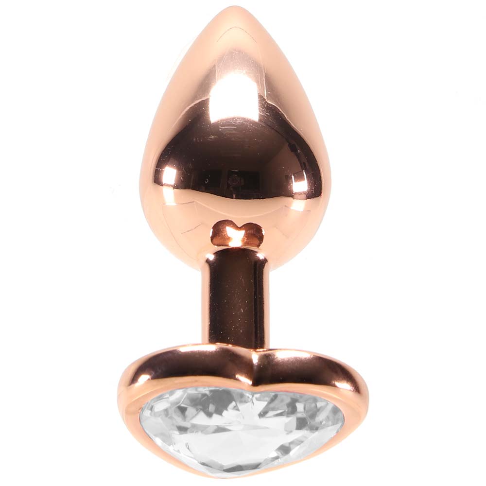 Small Aluminum Plug with Clear Heart Gem in Rose Gold