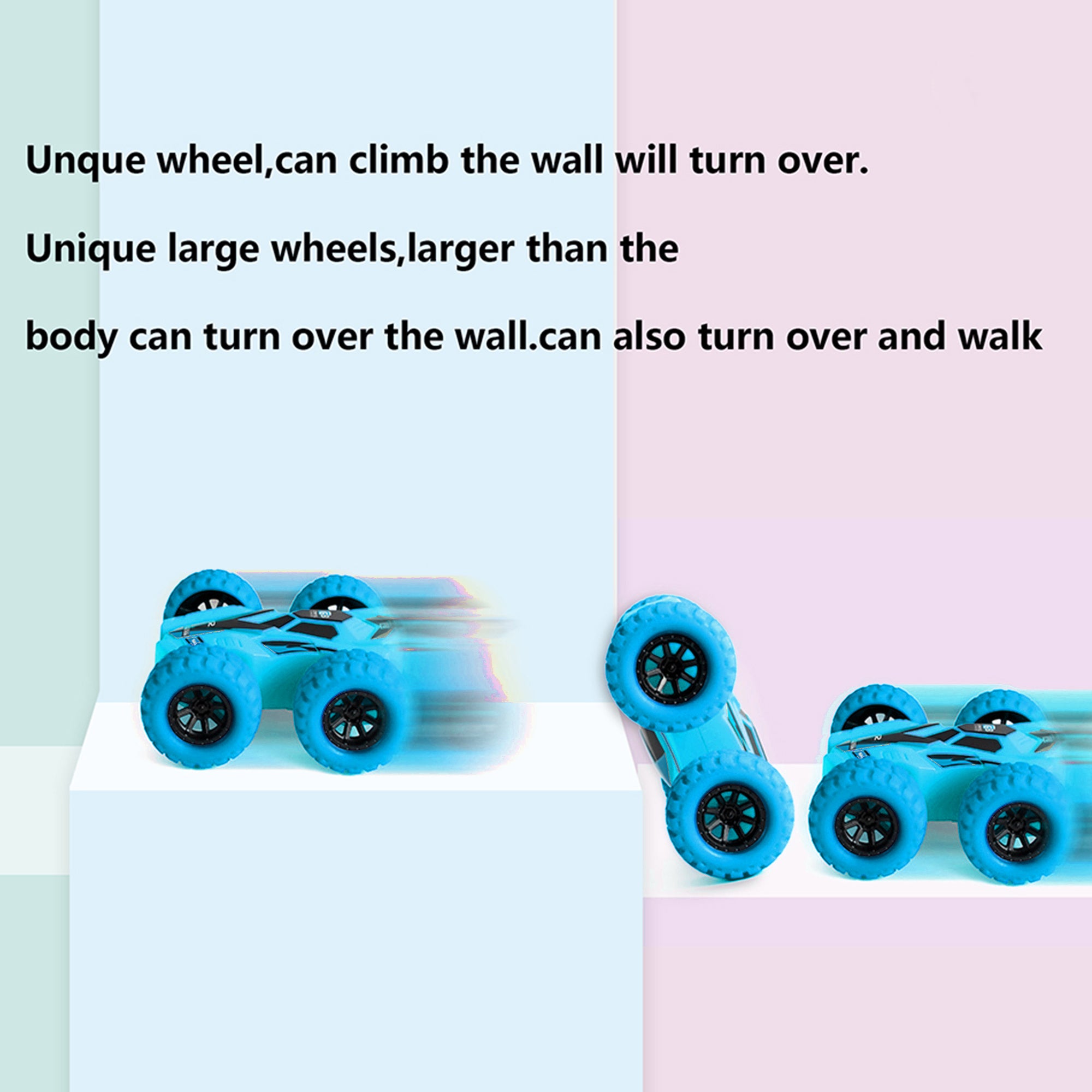 SAYFUT Set of 4 Double-sided Stunt Flip Inertia Car， Push and Go Toy Cars for Toddlers， Powered Pull Back Toys Vehicle 360 Rotation and Flips Off Road Novelty Car Toys Gifts