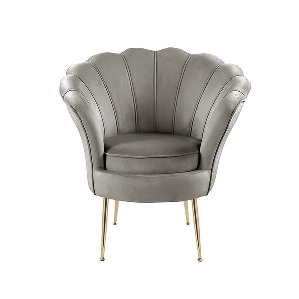 Velvet Scalloped Back Barrel Accent Chair with Metal Legs