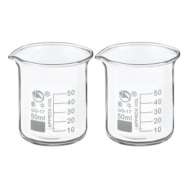 2pcs 50ml Low Form Glass Beaker 3.3 Borosilicate Lab Measuring Cups - Clear