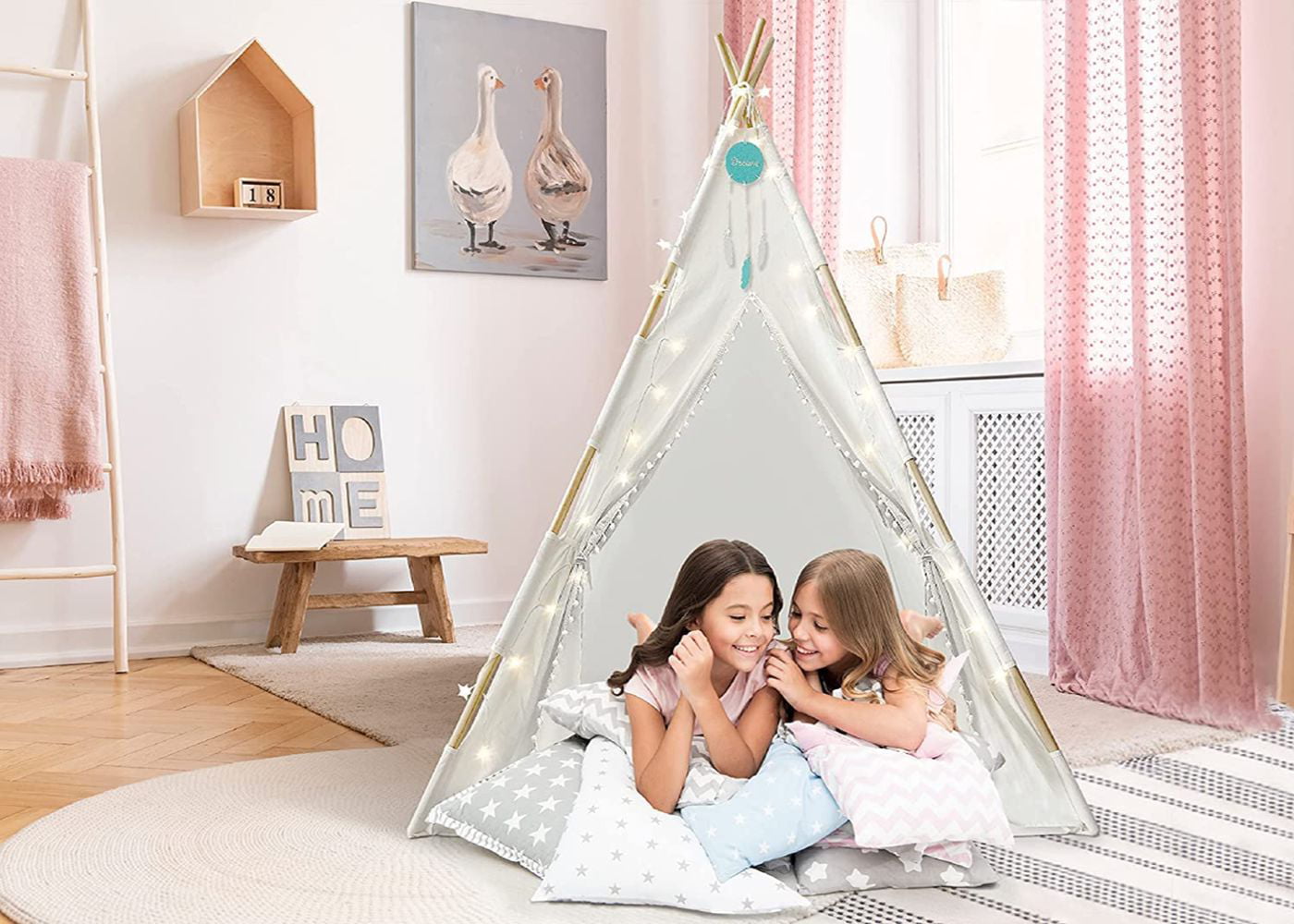 Orian Teepee Tent for Kids Playhouse With LED Lights and Pom Poms